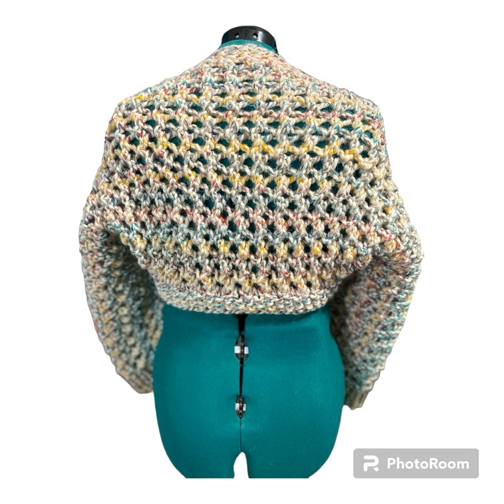Handmade Hand Crafted Knit Chunky Lacy Crop Sweater Shrug Small/Medium - Picture 3 of 5
